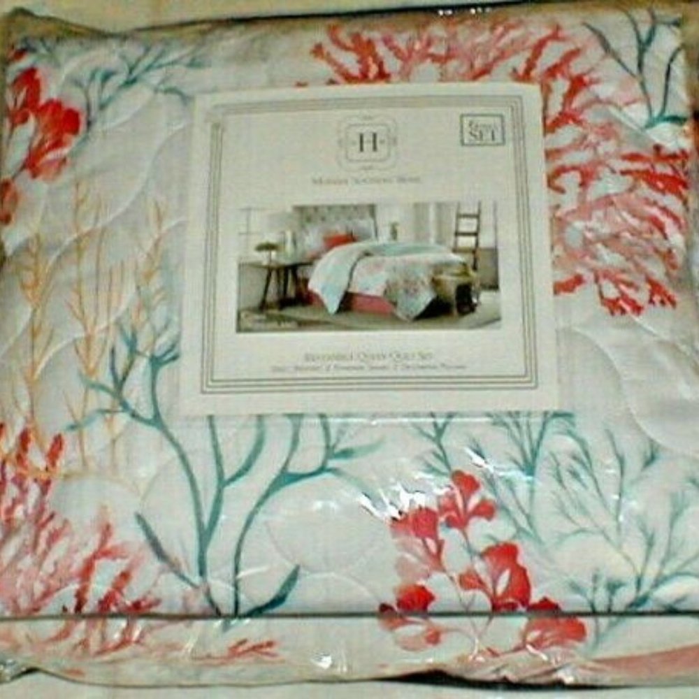 6 Pc. Quilt CORAL GARDEN Modern Southern Home Queen Set